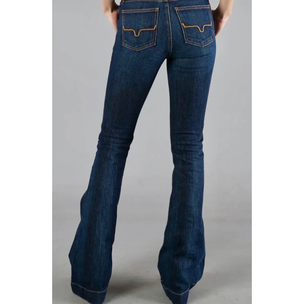 Kimes Ranch Jennifer High Rise Flare Leg Jeans Dark Wash Blue Denim 0/30 USA